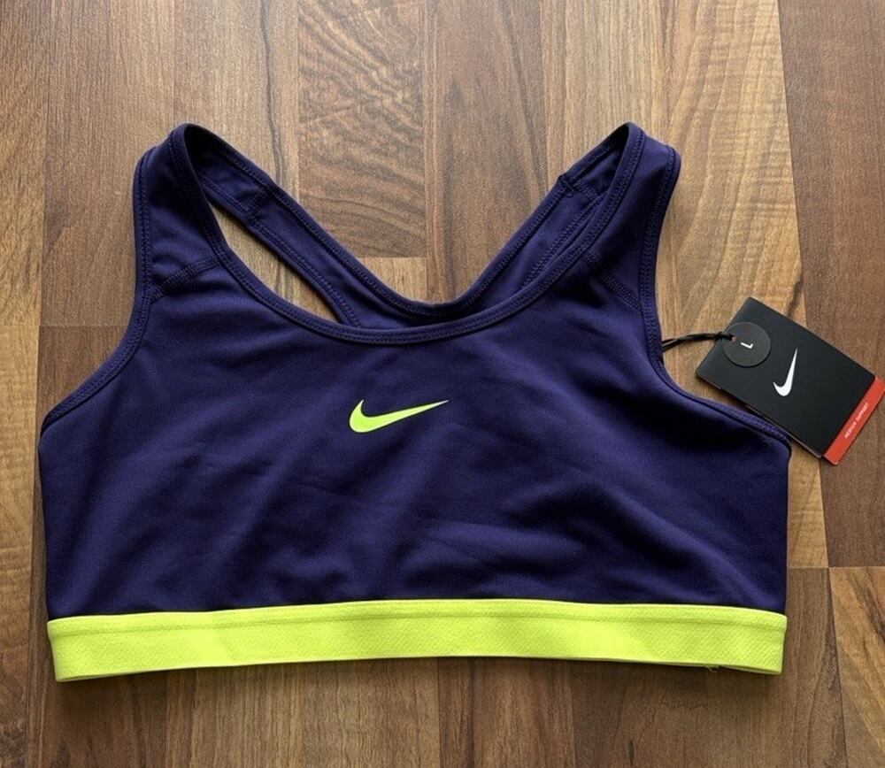Nike Women's Purple Sports Bra with Neon Yellow Accent NWT
